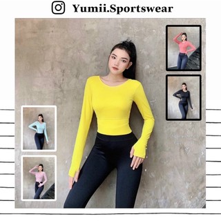 [ Yumii ] Áo Croptop Thể Thao Tập Gym Yoga Nữ - Áo Croptop Thể Thao Tay Dài Dây Đan Chéo, Dáng Ôm, Chất Thun Polly Mềm