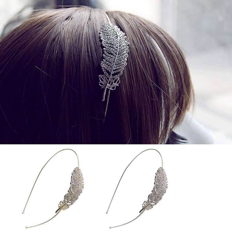 Cài Tóc Kim Loại Hình Lông Vũ Đính Đá Xinh Xắn