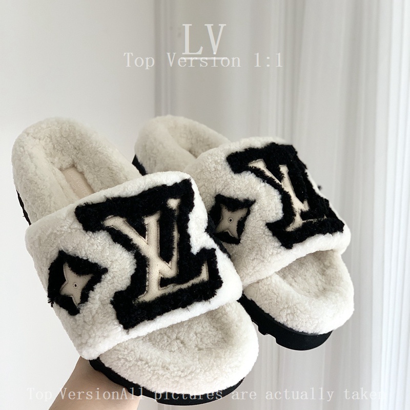 Lv Dép Lông Cừu Đế Dày 3.5cm Giữ Ấm Mùa Đông Thời Trang Cho Nữ