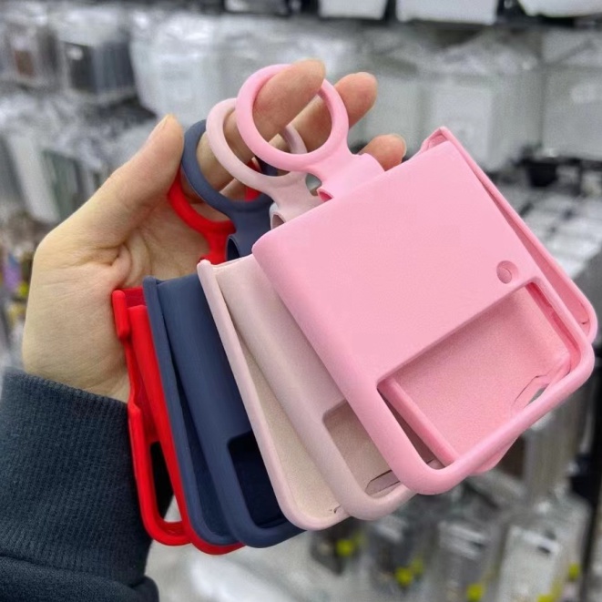 Ốp Điện Thoại Silicone Màu Trơn Nắp Gập Có Vòng Nhẫn Từ Tính Cho Samsung Galaxy Z Flip 3 Flip 4 3