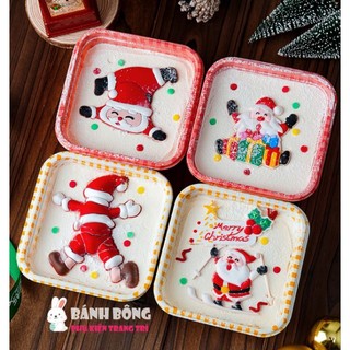 Hộp Nhựa Quai Xách có Nắp Hộp Vuông Caro đựng Bánh Kem Mousse Tiramisu đựng Bánh trang trí NOEL Giáng Sinh