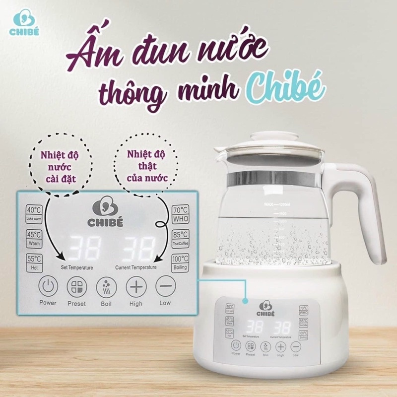 Ấm đun nước pha sữa thông minh đa năng chibé bảo hành chính hãng 12 tháng