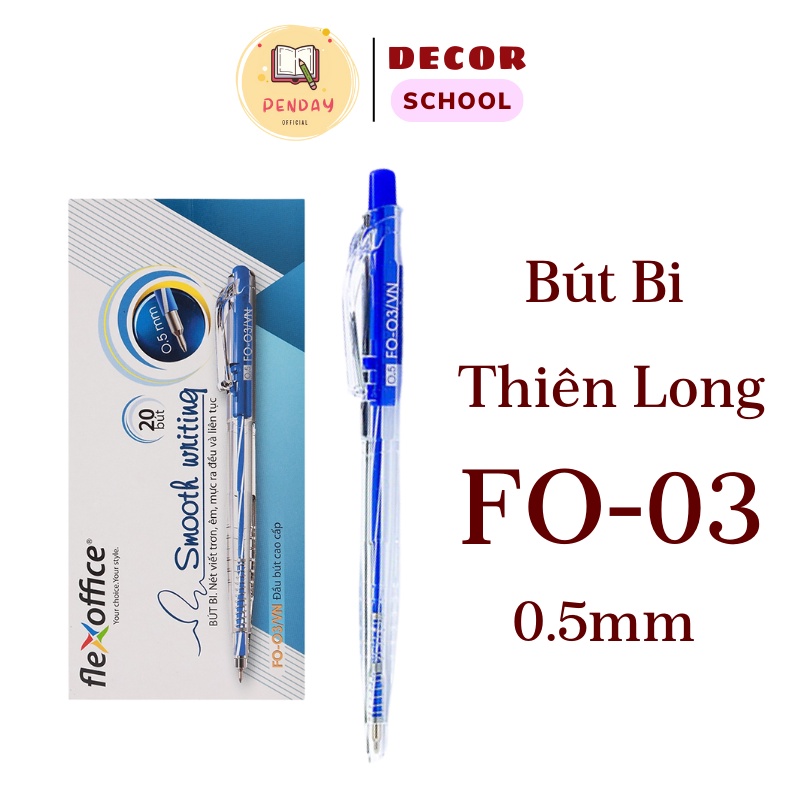 Bút bi thiên long xanh / FO-03 - ngòi 0.5mm - bút bi bấm thiên long cao cấp - PENDAY STORE