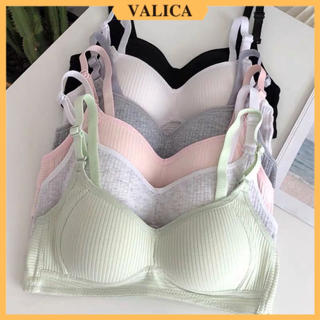 Áo ngực mút mỏng chất cotton gân - Áo lót nữ không gọng ôm ngực, thấm hút mồ hôi VALICA A414