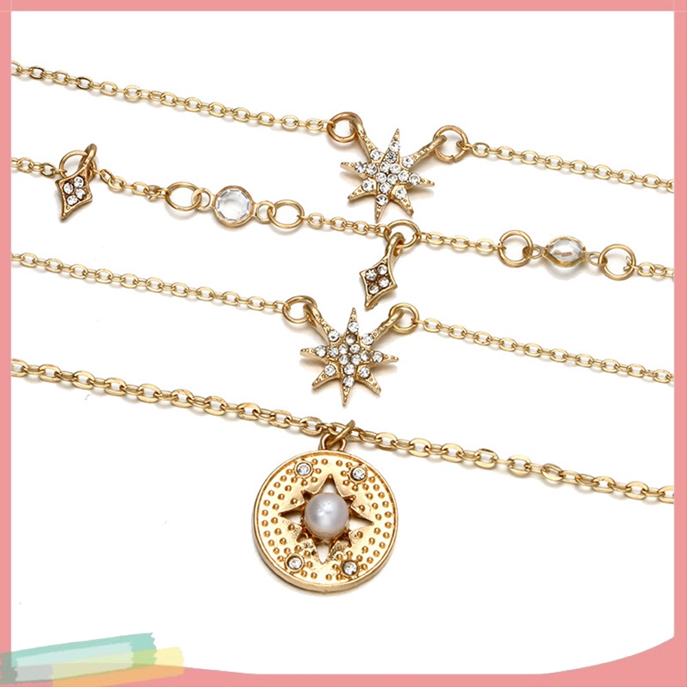Dây Chuyền Hợp Kim Nhiều Lớp Trang Trí Mặt Hình Ngôi Sao Đính Ngọc Trai Xinh Xắn Cho Nữ