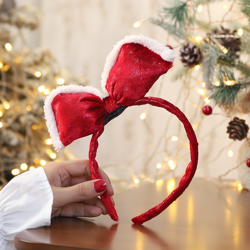 Cài tóc Giáng Sinh Noel tai tuần lộc trắng đỏ cho bé gái