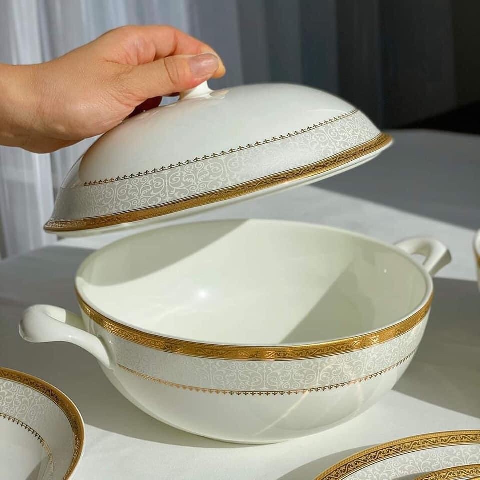 Set Bát Sứ Imperial 50 Món Hoàng gia viền vàng, viền bạc, trắng trơn, Dùng An Toàn Với Máy Rửa Bát