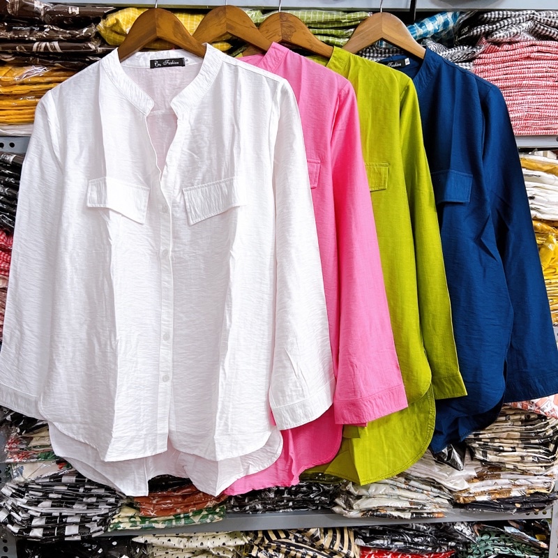 Áo sơ mi nữ cổ v tàu tay dài - Big Size - Đủ Size - mát mẻ