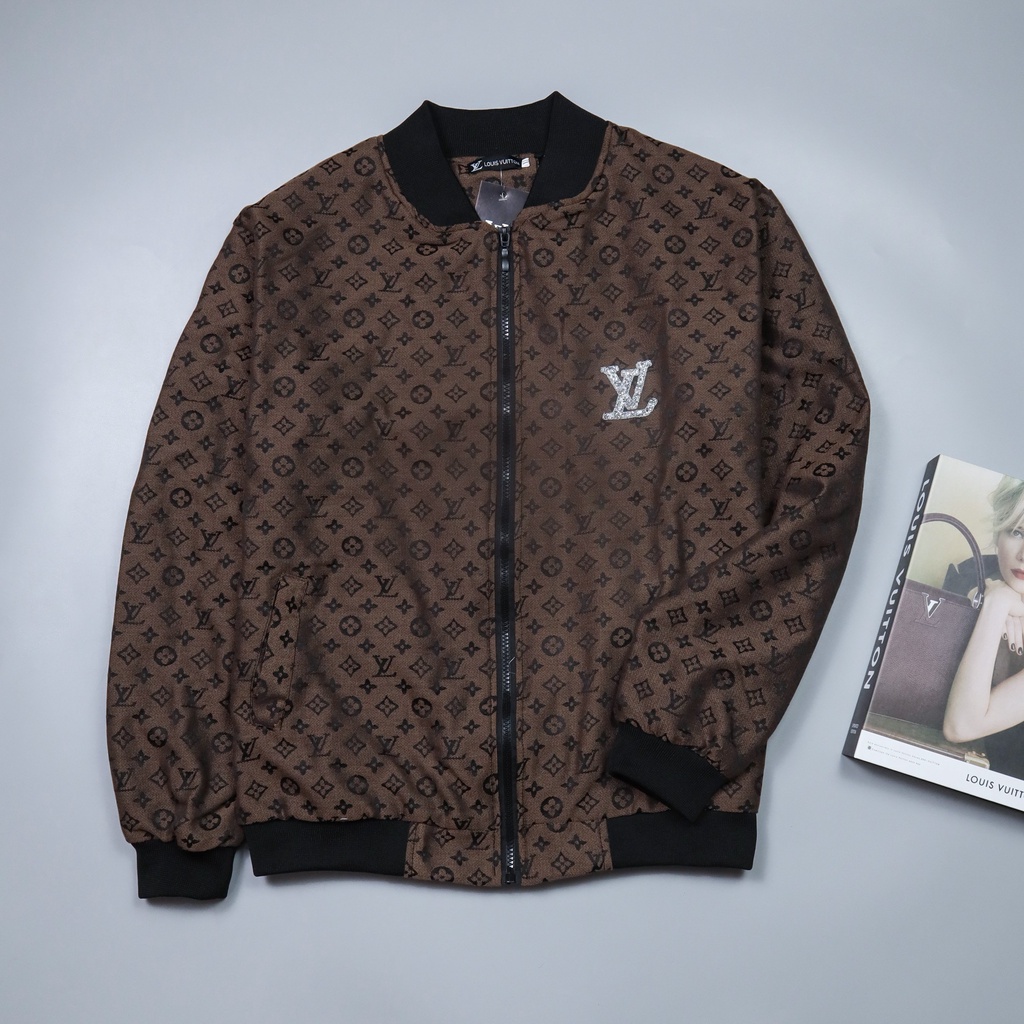Áo Khoác Bomber Nam Di.or Phối Họa Tiết Dập Vân - Áo Khoác Bomber Đính Logo LV Cao Cấp Dành Cho Nam