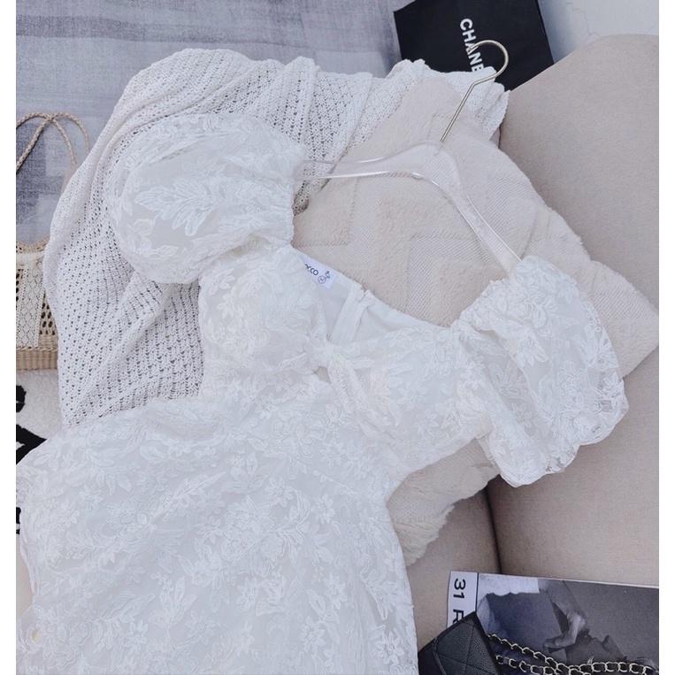 ĐẦM TRẮNG XỐP REN NƠ NGỰC