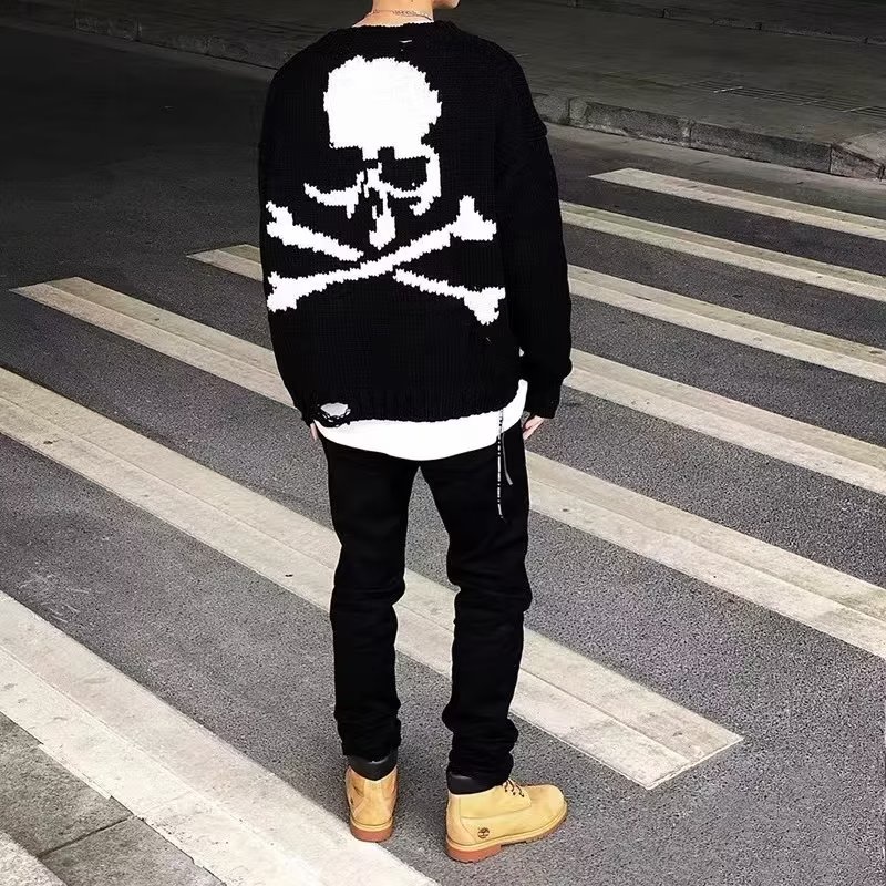 Áo Sweater Dệt Kim Dáng Rộng In Hình Đầu Lâu Cá Tính Cho Cặp Đôi