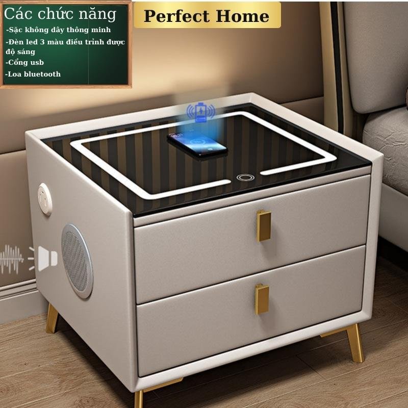 Tủ Đầu Giường, Táp Đầu Giường Thông Minh Có Sặc Điện Thoại , Đèn Led 3 màu Loa Bluetooth