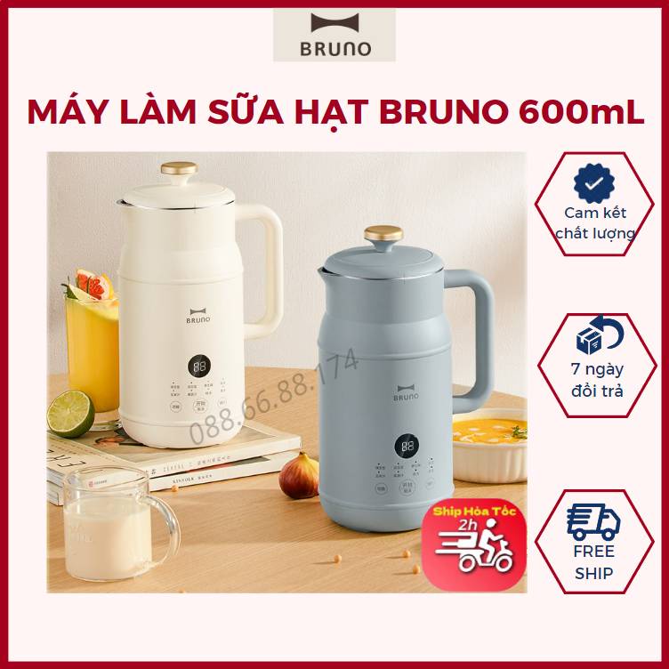 Máy Làm Sữa Hạt, Máy Nấu Sữa Hạt Bruno Chính Hãng 600ml - 7 Chức Năng Xay Nấu Tiện Lợi - 500W- Bảo Hành 12Th