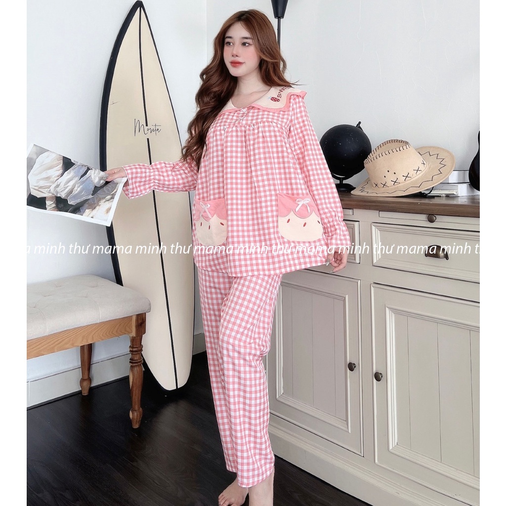 Bộ bầu - bộ sau sinh - cho con bú - 2 chức năng - chất liệu ktee lanh ( Túi Thêu Qủa Dâu WEET-Dài )