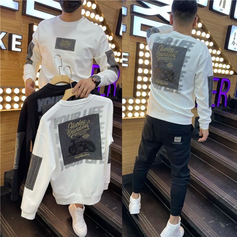 Áo Sweater Không Mũ Trùm Đầu Tay Dài Cổ Tròn Thời Trang Mùa Thu Cho Nam Dễ Phối Đồ