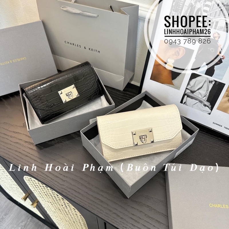 Ví dài khoá gập chất da rắn kèm dây đeo fullbox