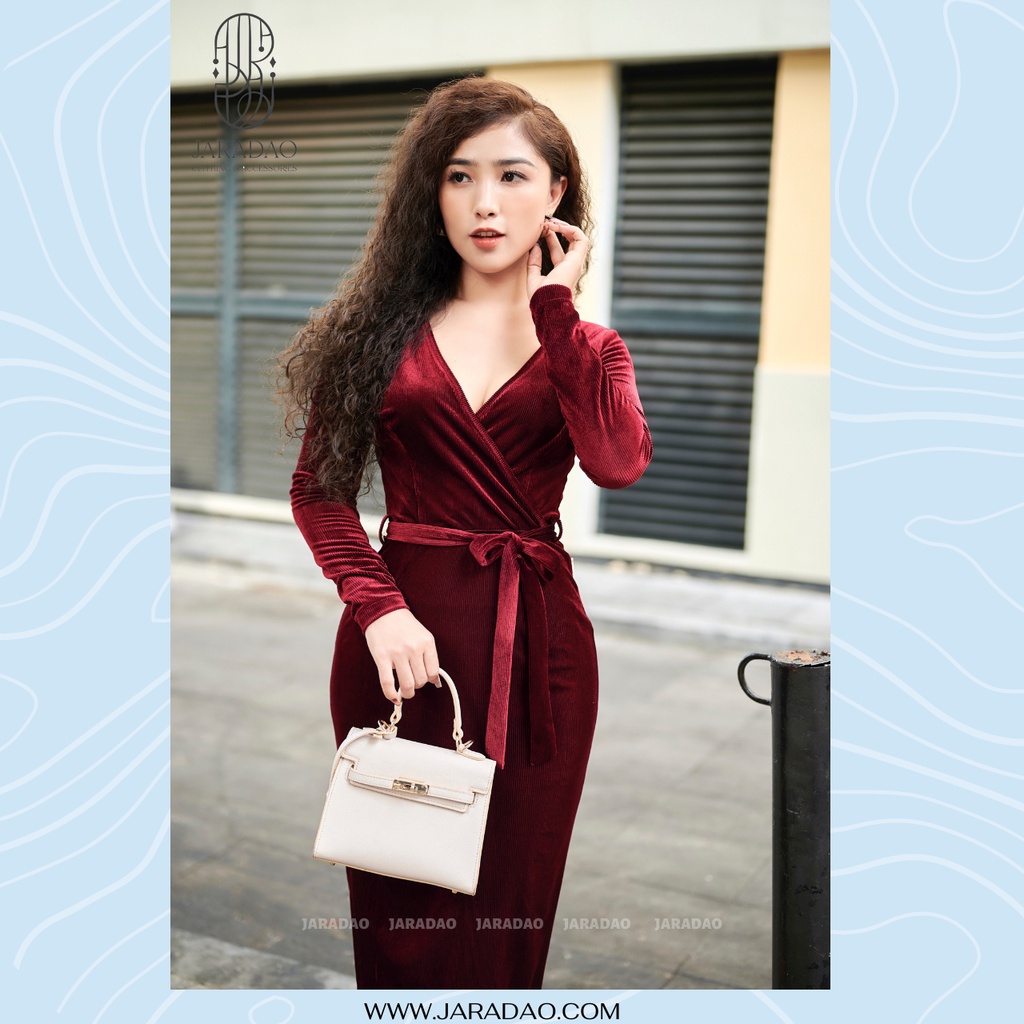 Váy ôm body sexy nhung tăm thời trang thiết kế dự tiệc sang chảnh BST Retro Âu Mỹ JARADAO - Keva Dress