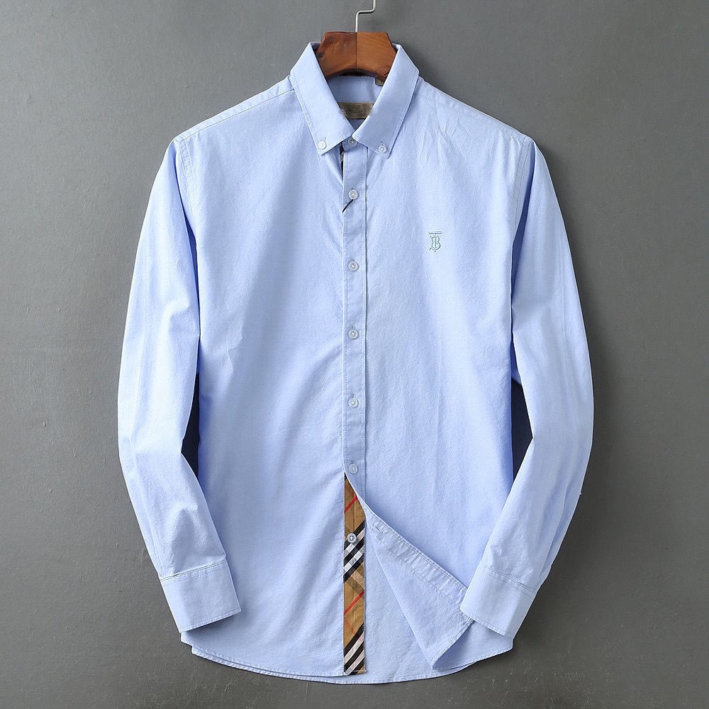 UMGD BURBERRY classic solid color Spring and Autumn British men's long-sleeved cotton shirt business casual daily versatile embroidered shirt