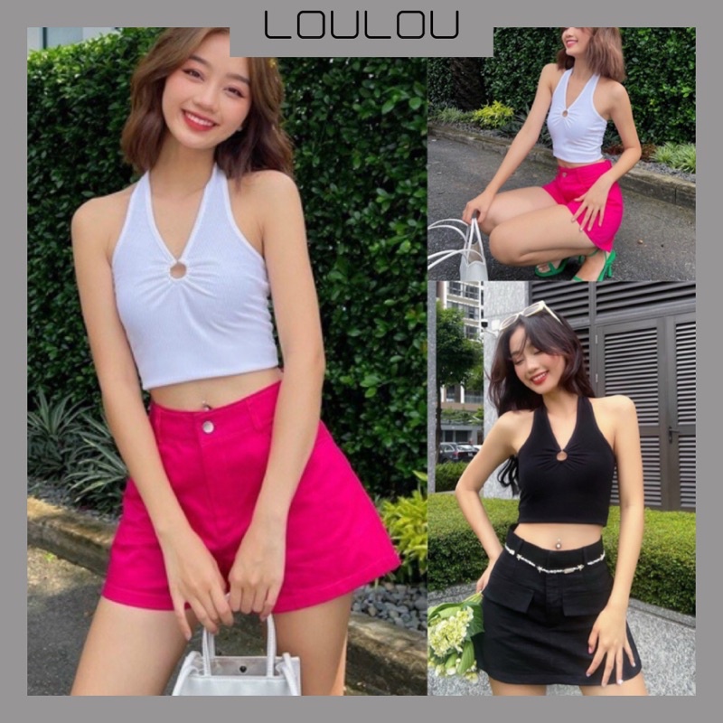 Áo Thun Kiểu Cổ Yếm Phối Khoen Ulzzang A233