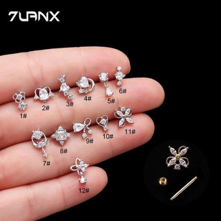 Khuyên tai 7UANX xoắn ốc bằng thép không gỉ đính đá zircon