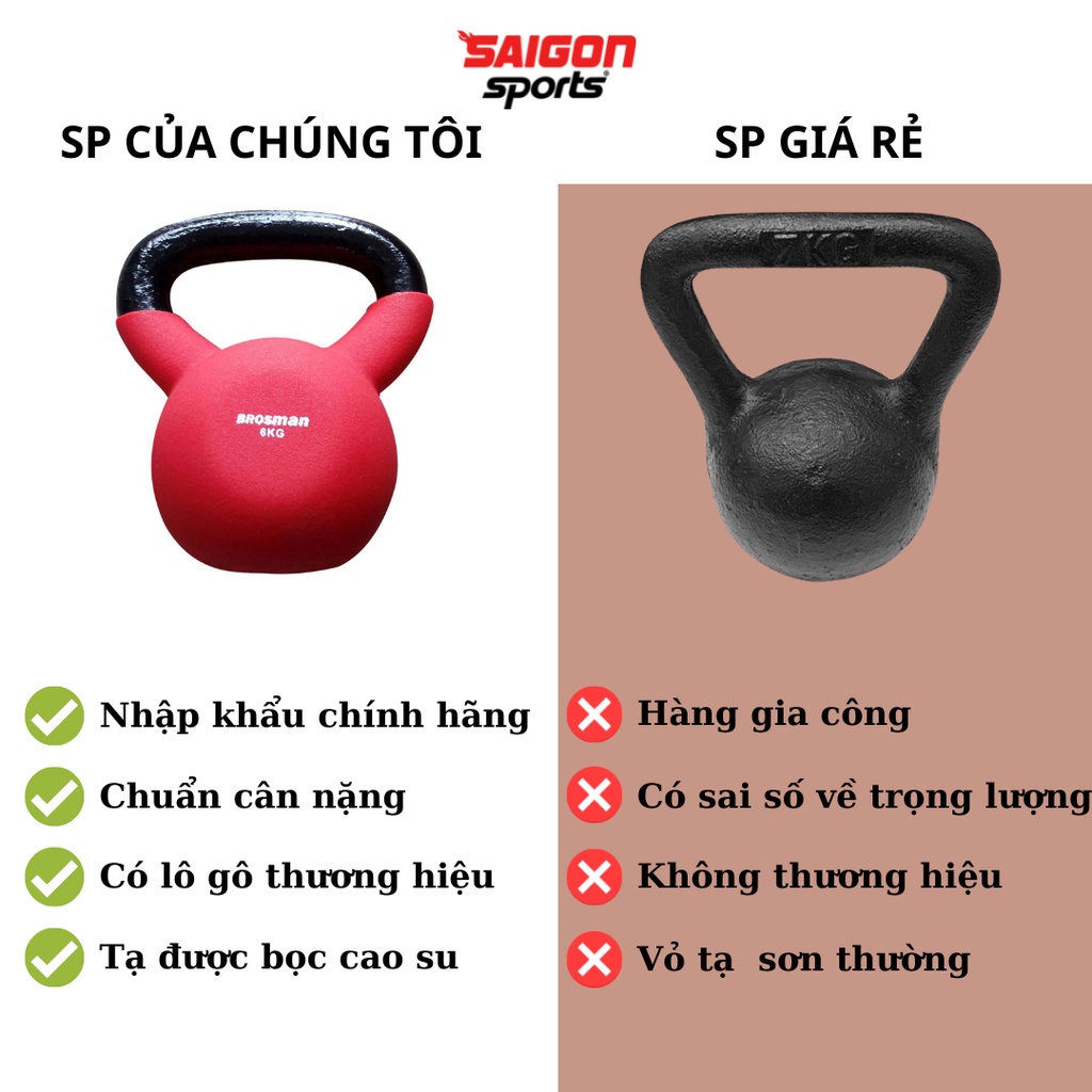 Tạ quai sách, tạ ấm BROSMAN 6kg tập Squats tập mông đùi tập gym tại nhà chính hãng giá tốt - SAIGON SPORT
