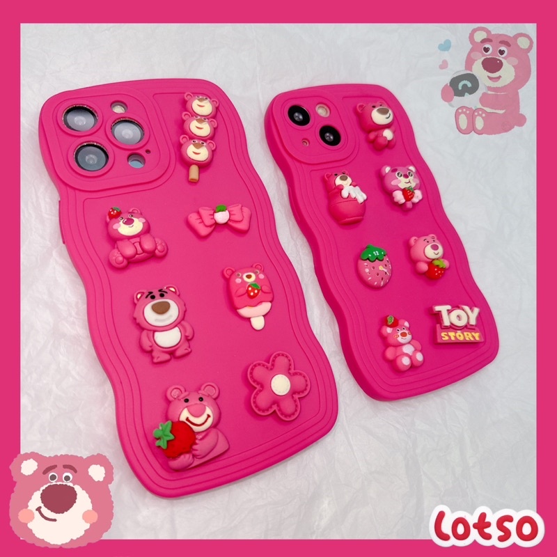 Ốp lưng ip pro camera GỢN SÓNG HỒNG NEON kèm hoạ tiết gấu dâu lotso siêu cute dành cho ip
