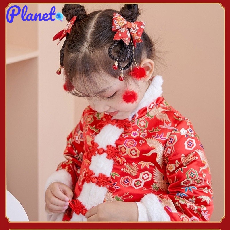 Planet Kẹp Tóc Nơ Tua Rua Kiểu Hán Phục Năm Mới Dễ Thương Cho Bé Gái