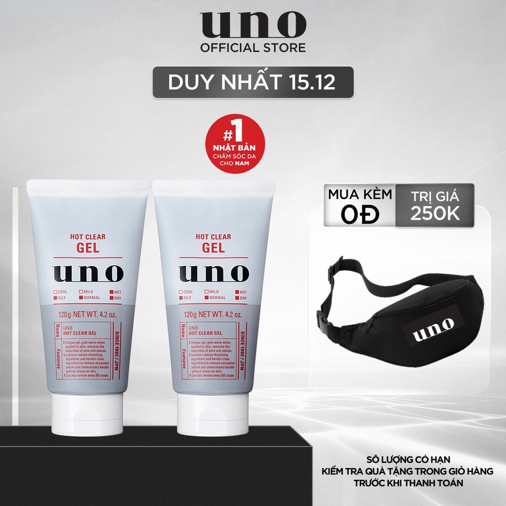 Bộ đôi Gel rửa mặt Tạo nhiệt Cấp ẩm cho mọi loại da UNO Hot Clear Gel 120g