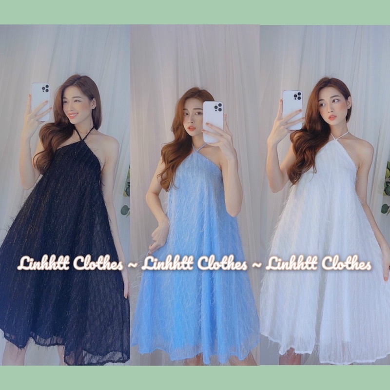 NEW || ĐẦM CỔ YẾM DÁNG DÀI LÔNG VŨ BLING BLING 2 LỚP VÁY CỔ YẾM 2 DÂY KIM TUYẾN VÁY 2 DÂY KIM SA ĐẦM NOEL ĐẦM TẾT TAOBAO