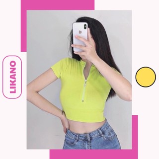 Áo croptop dây kéo trơn 5 màu thun cotton loại xịn LIKANO CRT22