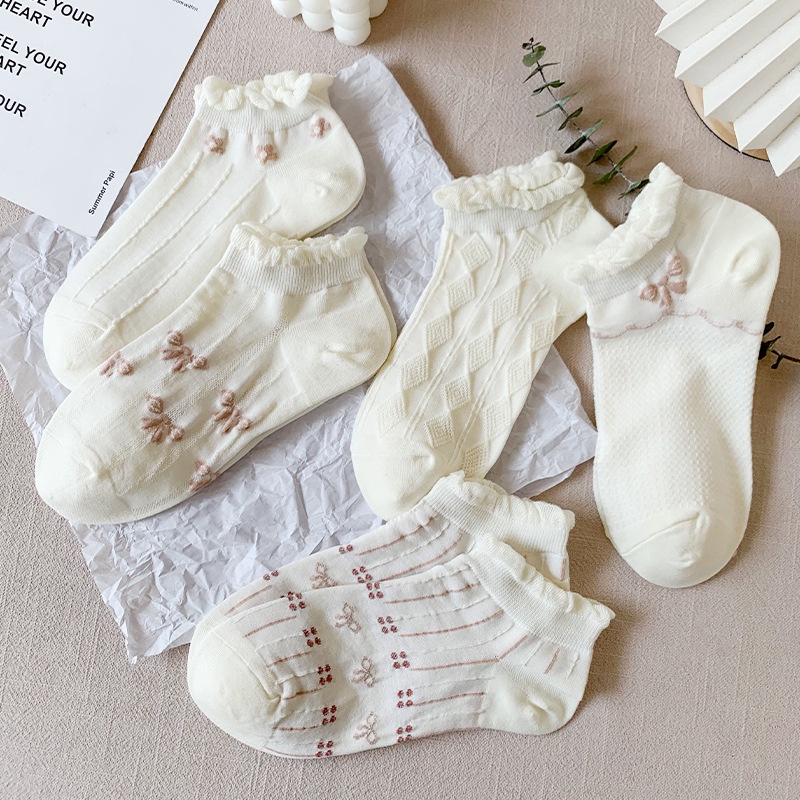 Tất cotton FHYLmàu trắng mỏng màu trơn đa dạng kiểu dáng đáng yêu thoải mái mùa hè phong cách Lolita