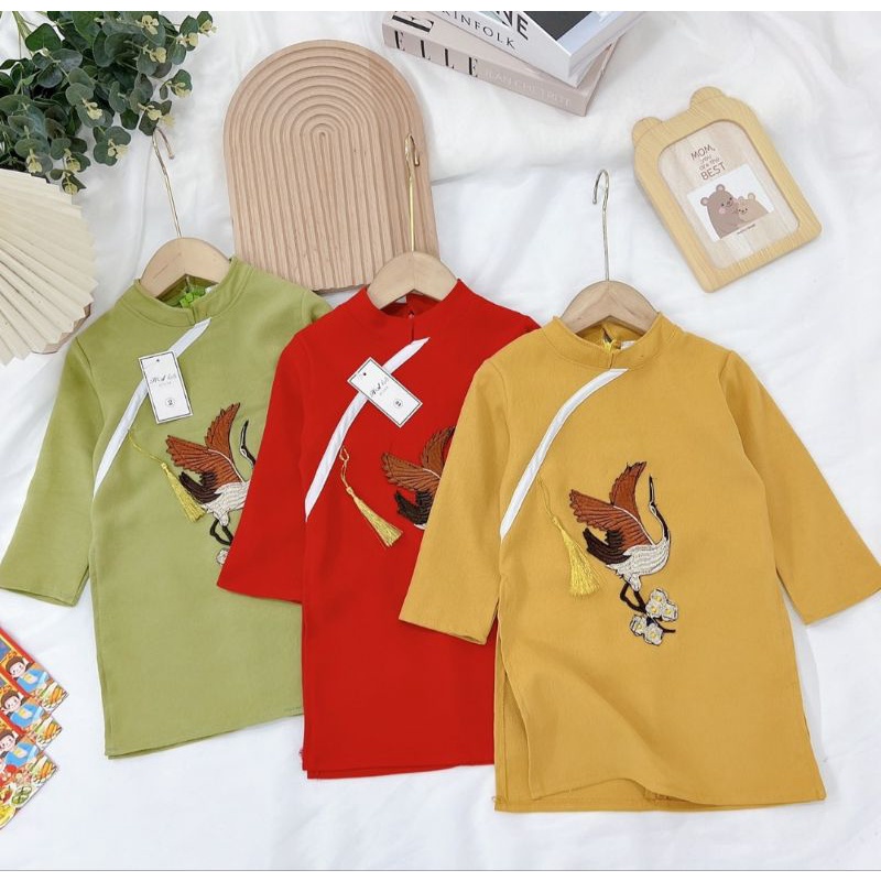 Áo dài Chim hạc bé trai cách tân size nhí đại chất đẹp
