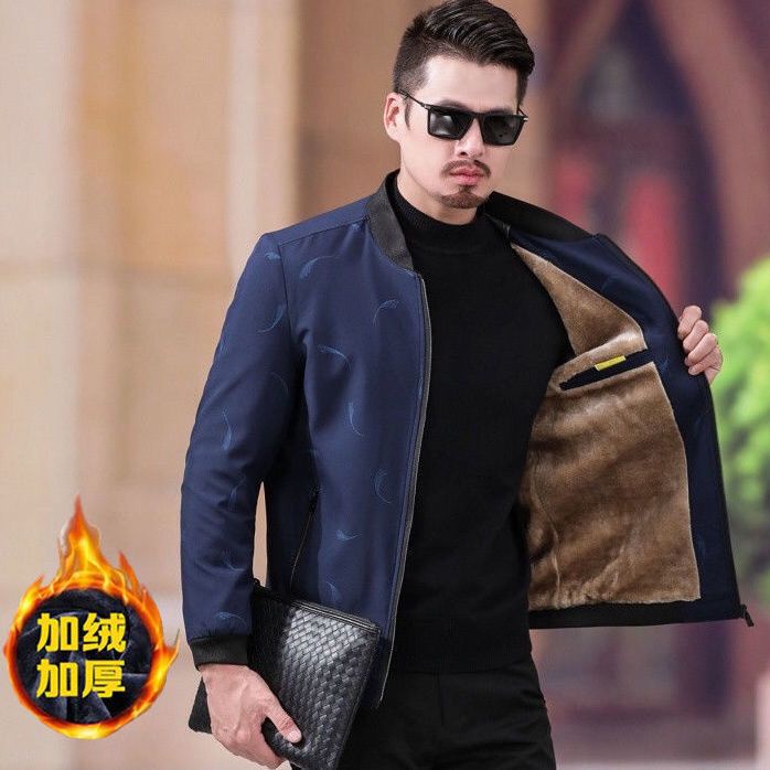 Áo Khoác Lót Lông Cừu Dày Dặn Dáng Rộng Thời Trang Cho Nam Giới Trung Niên