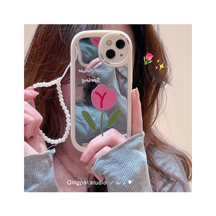 Ốp Điện Thoại Mềm Họa Tiết Hoa Tulip Gắn Dây Xích Cho iPhone 13promax 14 Gram xr11 12 WZPS