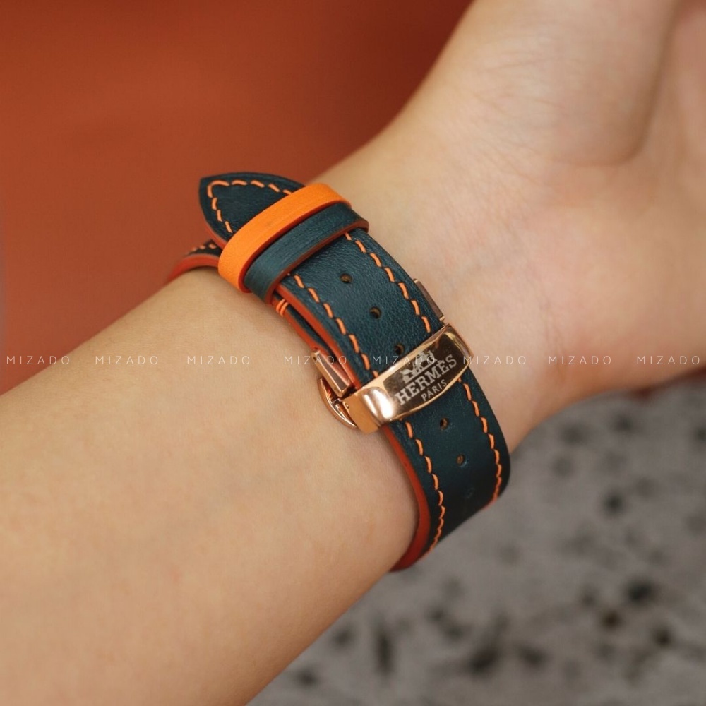 Dây da thủ công Swift Xanh Rêu Mix Cam dành cho đồng hồ iWatch, đồng hồ thông minh, đồng hồ cơ MIZADO DDTC125