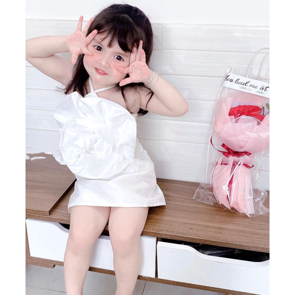 Set áo hoa hồng cổ yếm chân váy tacta cho bé gái 7-35kg