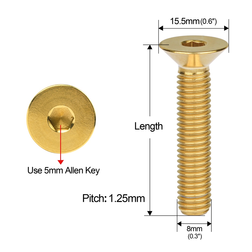 Bu lông WANYIFA hợp kim titan đầu lục giác GR5 M8x15-65mm DIN7991 dành cho xe đạp xe máy