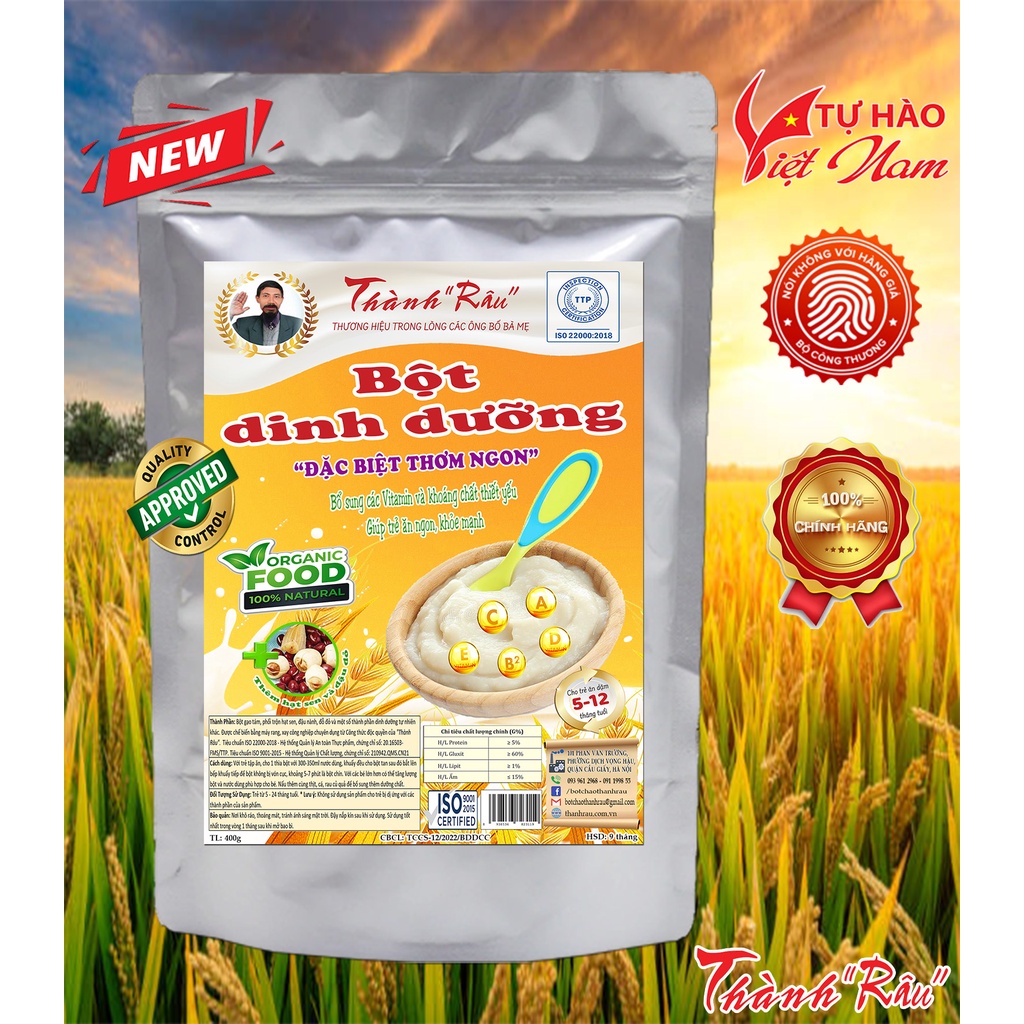 Bột dinh dưỡng ăn dặm Thành Râu "Đặc Biệt Thơm Ngon" - Đỏ Xanh Sen (400g)