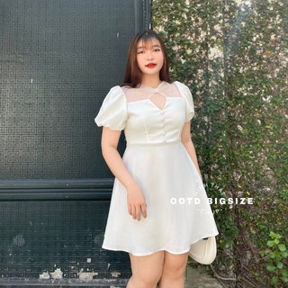 Đầm bigsize tay bồng ngực lưới khoét nơ