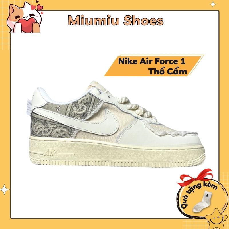 Giày Thể Thao Nam Nữ AF1 Dây Thừng Họa Tiết Paisley Màu Kem, Giày Sneakers Thổ Cẩm Dây Thừng, Full Box, Hỗ Trợ Đổi Size
