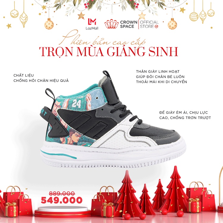 Giày Thể Thao Sneaker Bé Trai Đi Học Đi Chơi Crown Space Cao Cấp CRUK8056 Nhẹ Êm, Chống Hôi Chân Size 31 đến 37