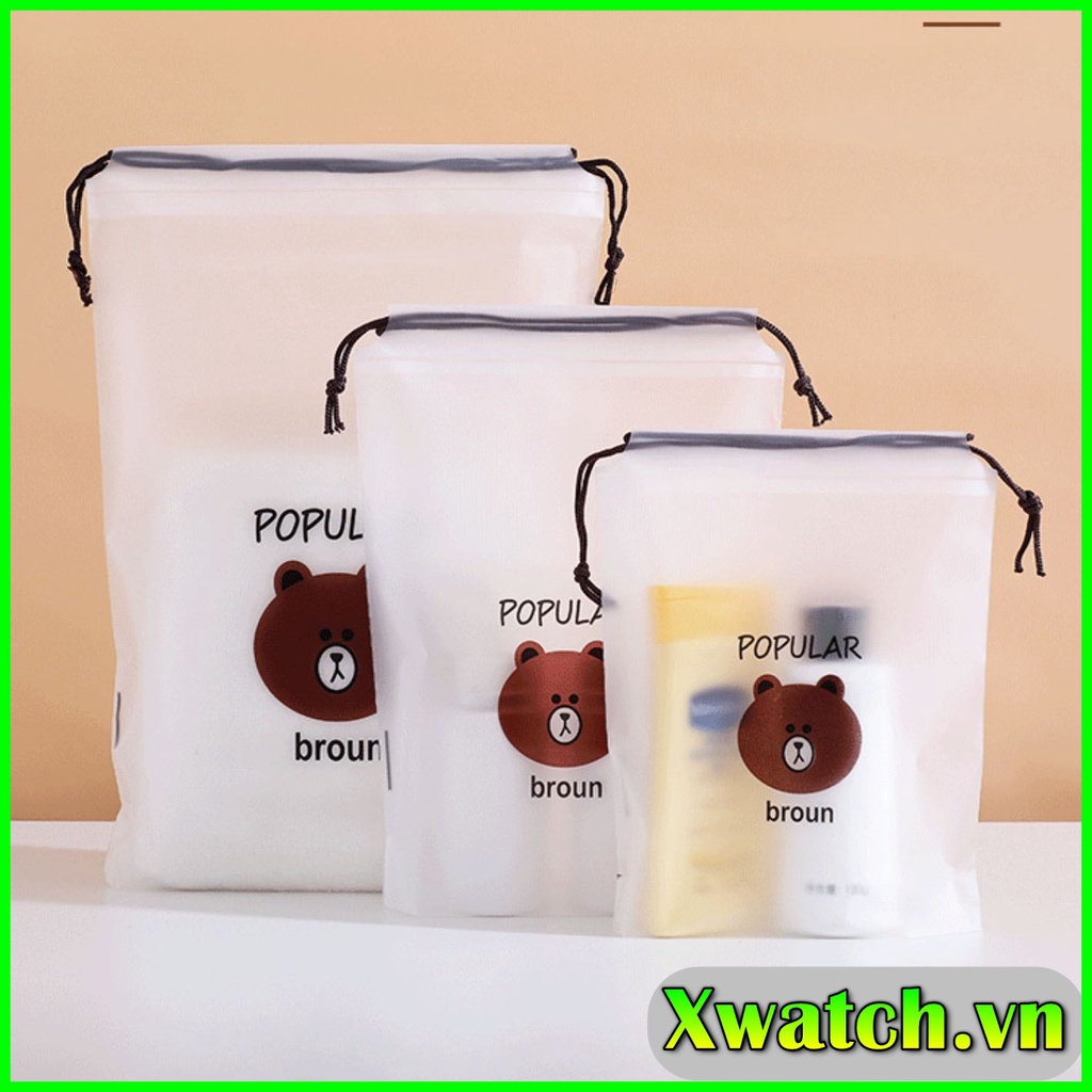 Túi đựng đồ đa năng dây rút chống thấm hình Gấu Brown