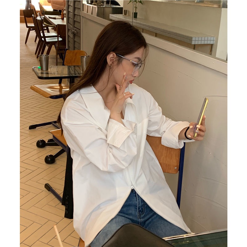 Áo Sơ Mi Nữ Dài Tay Cổ Bẻ Form Rộng Thời Trang Hàn