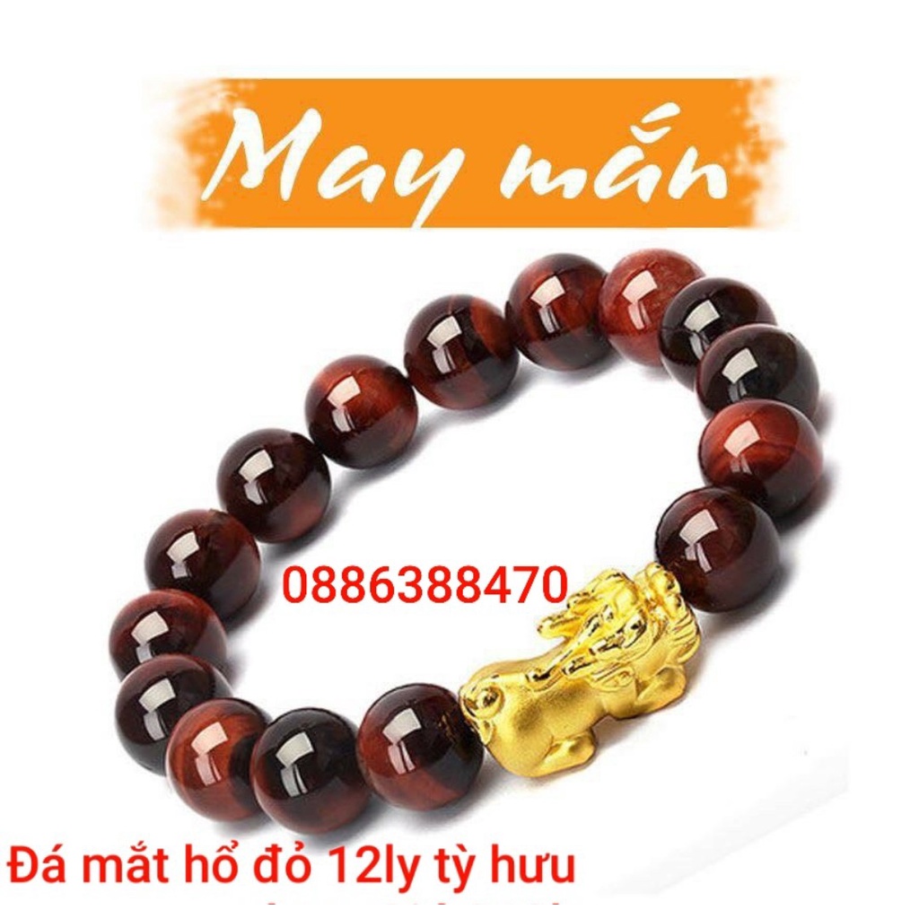 Vòng đeo tay đá mắt hổ đỏ nâu ty hưu vàng
