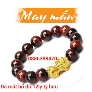 Vòng đeo tay đá mắt hổ đỏ nâu ty hưu vàng