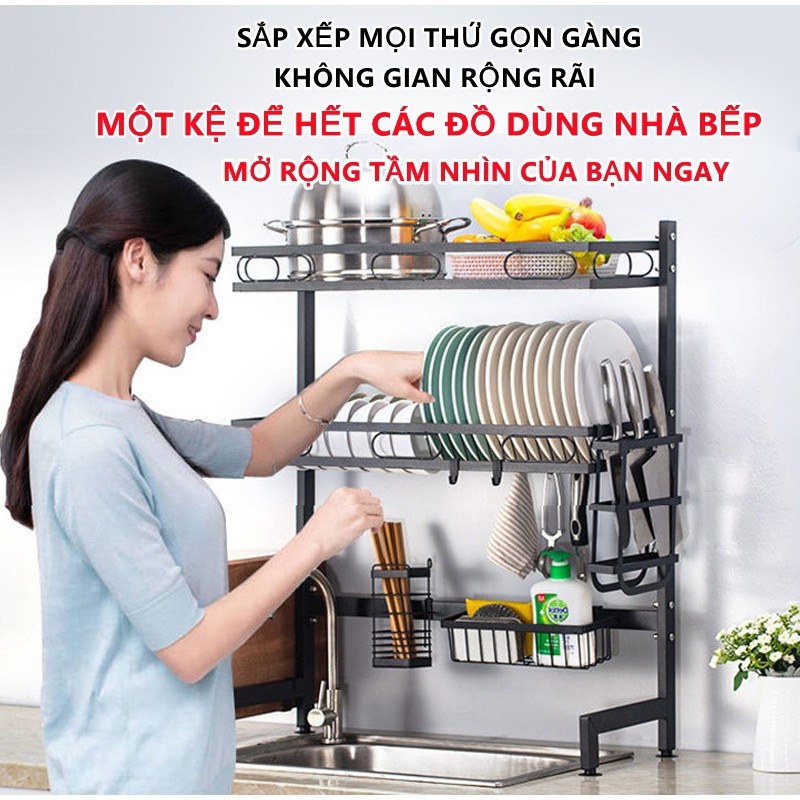 Kệ Bát Đĩa Đa Năng Thông Minh - Giá Để Chén Đĩa Trên Bồn Rửa Bát Thép Carbon Sơn Đen Cao Cấp 2023