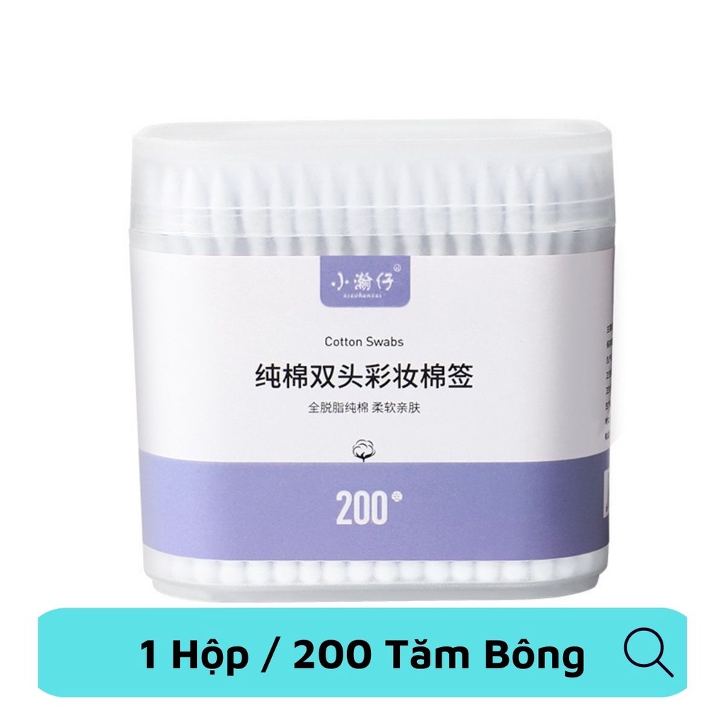 Hộp 200 bông tăm ngoáy tai trang điểm hai đầu bông mềm mịn cao cấp