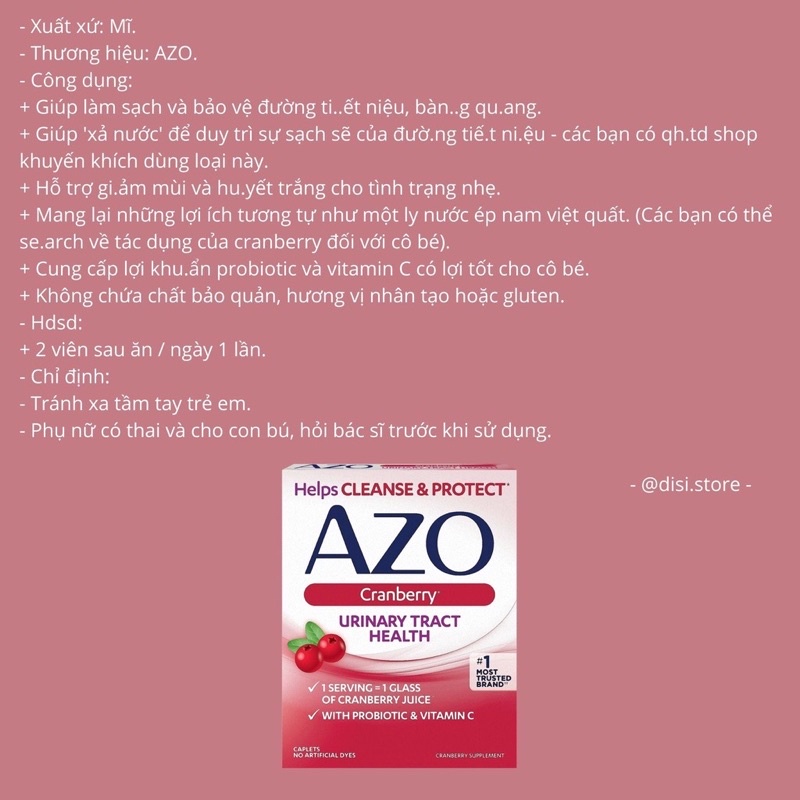 Viên uống AZO đỏ vàng 50 viên, 60 viên và 100 viên