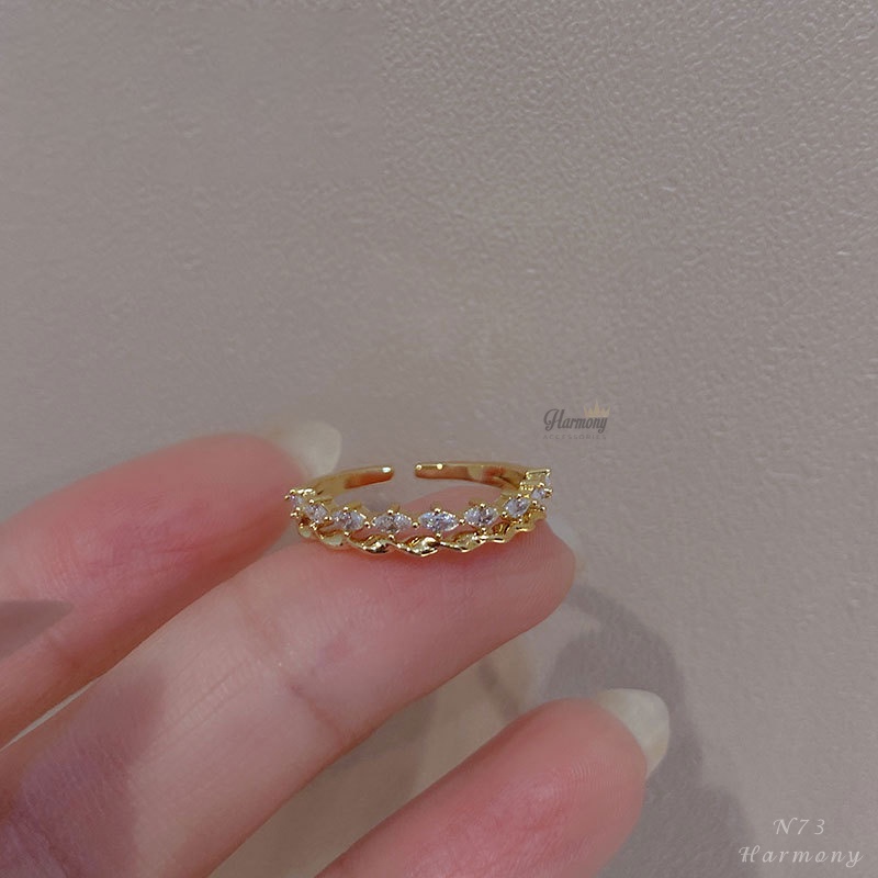 Nhẫn bạc nữ thật 925 cao cấp mạ vàng 14k đính dải đá dáng mở freesize Jena | HARMONY ACCESSORIES N73