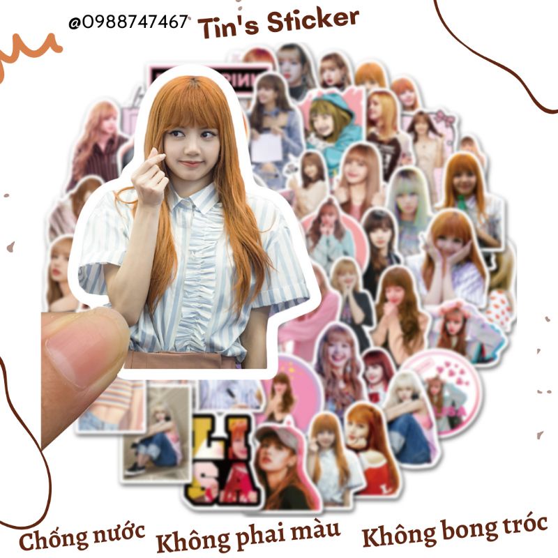 Set combo 50 miếng dán sticker LISA BLACKPINK dán nón mũ bảo hiểm laptop vali sổ sách đàn guitar điện thoại tủ lạnh
